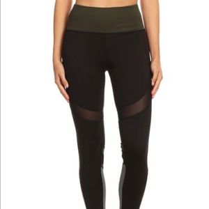 OLIVE MULTI MESH PANEL WORKOUT LEGGINGS